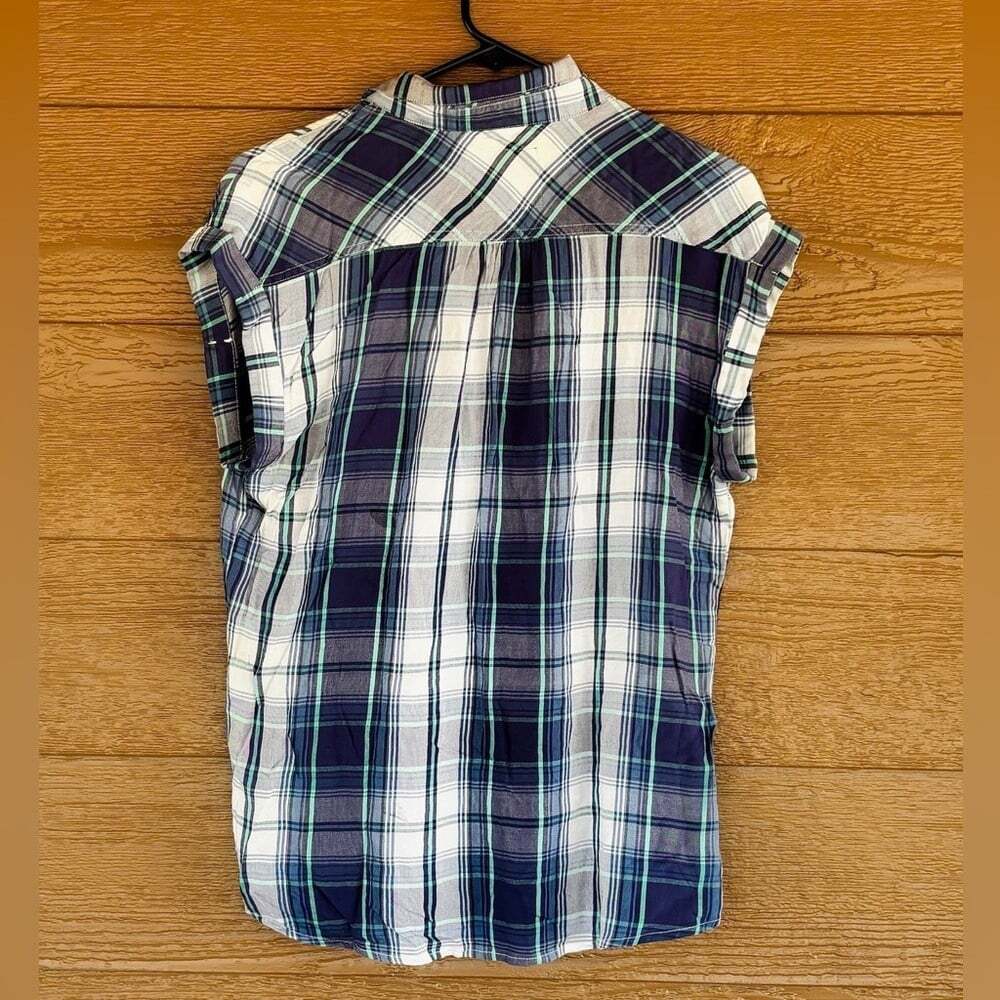 Rails Navy, White & Teal Plaid Button-Up Cut Off Style Shirt Sz XS - Picture 2 of 3